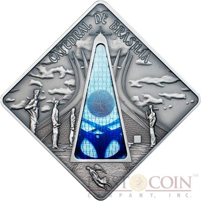 Palau BRASILIA CATHEDRAL BRAZIL $10 Series SACRED ART Silver coin 2012 Antique finish Stained Glass 1.6 oz
